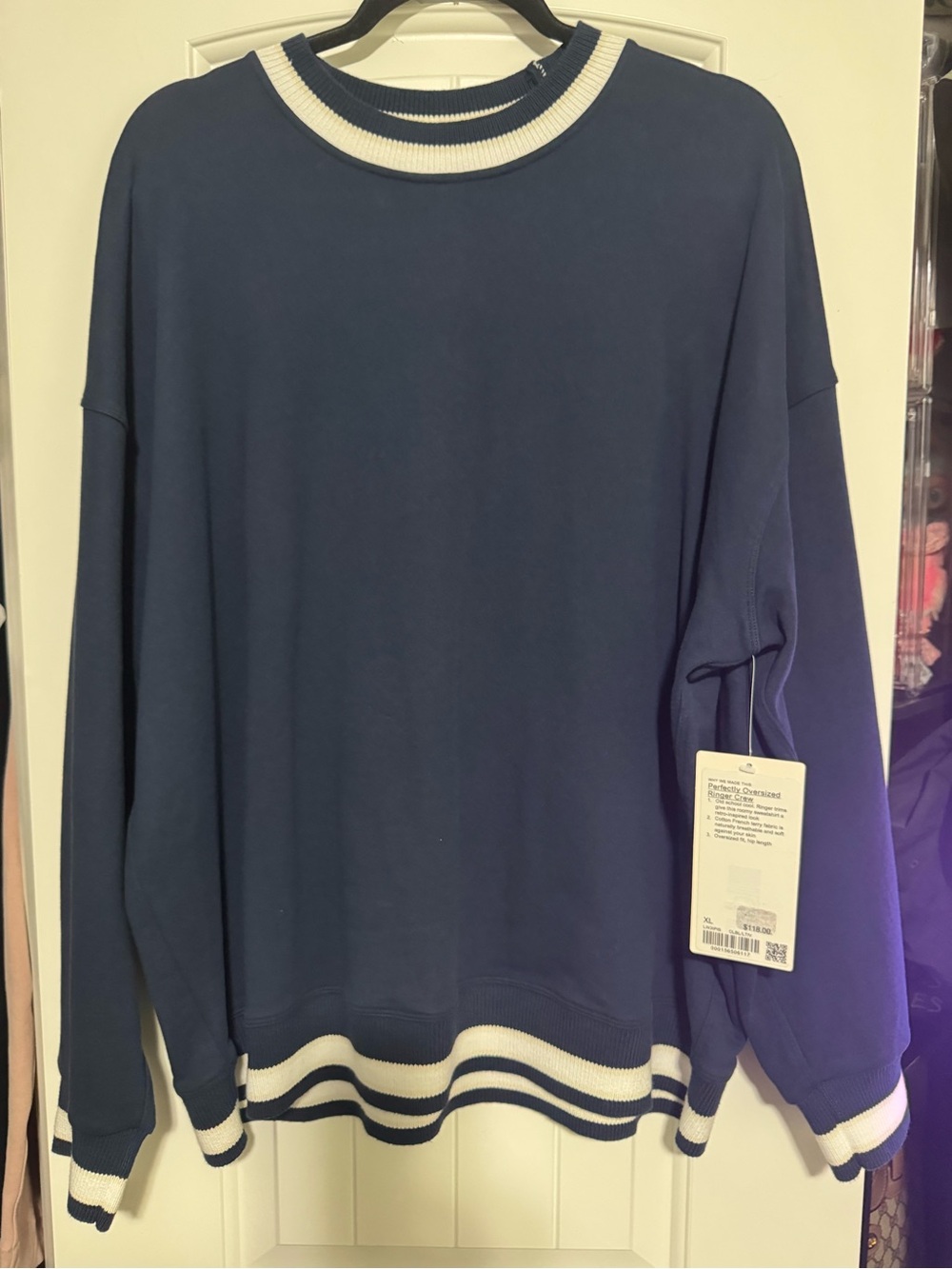 Women’s lululemon perfectly oversized Ringer Crewneck Sz Xl club blue